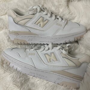 New Balance White and Beige Sneakers